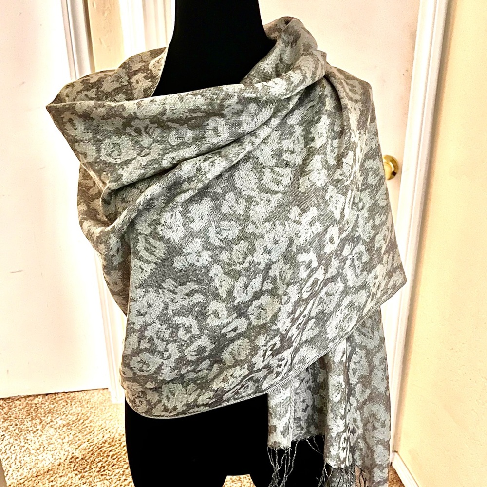 Large Exquisite Gray/Silver Shawl or Wrap, Machine or Hand Wash Cold, Dry Flat